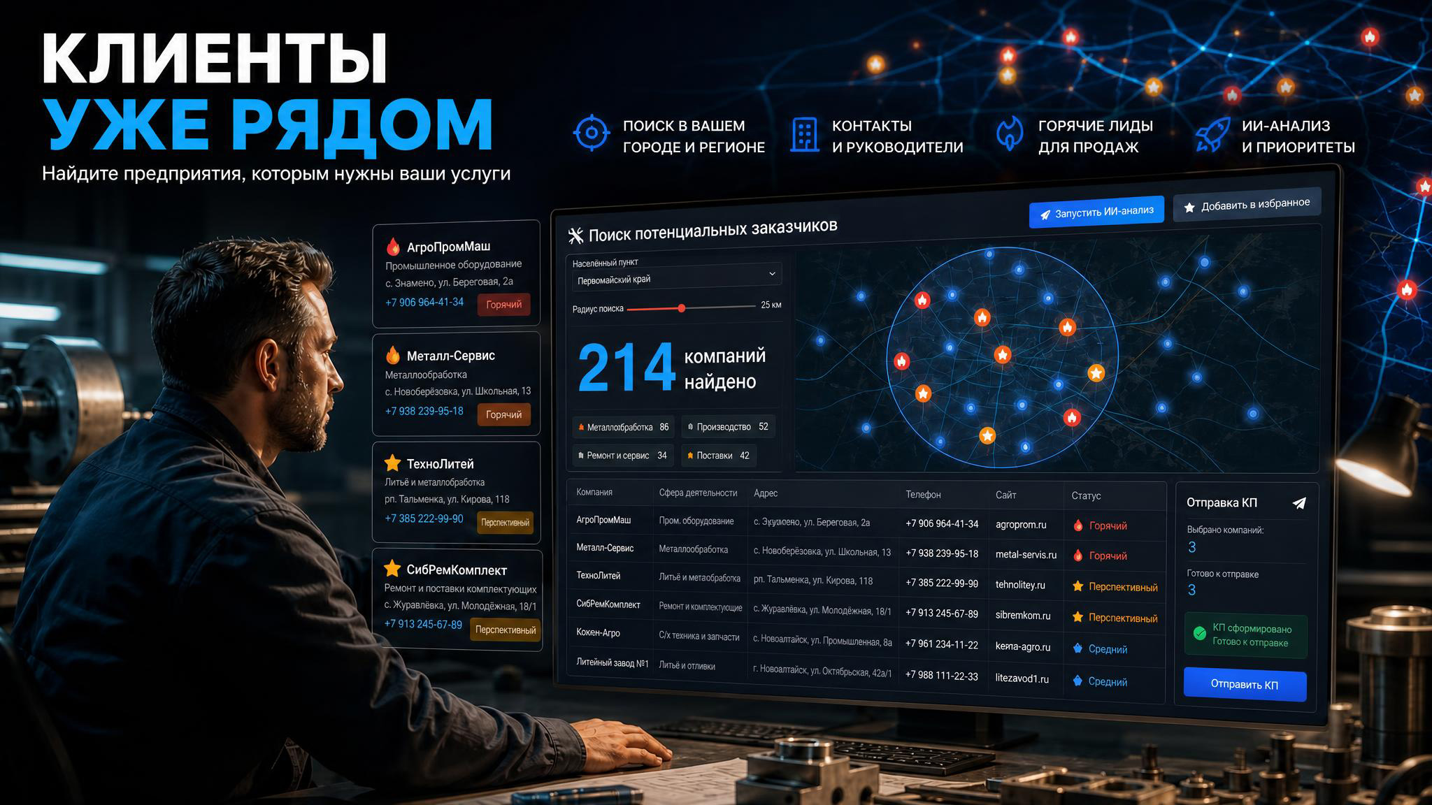 поиск заказчиков для токарных работ, база клиентов для мастерской, поиск предприятий металлообработка, клиенты для токарного цеха