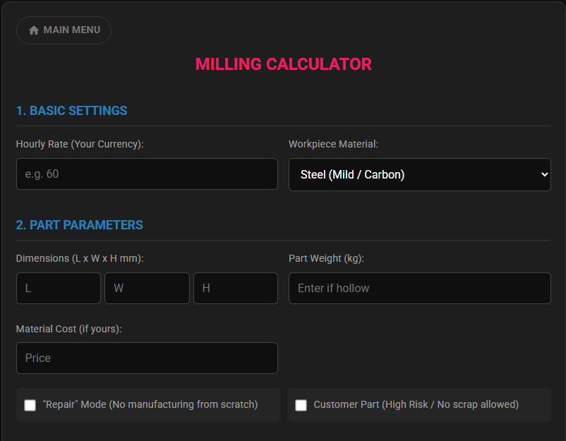 Фрезерный калькулятор